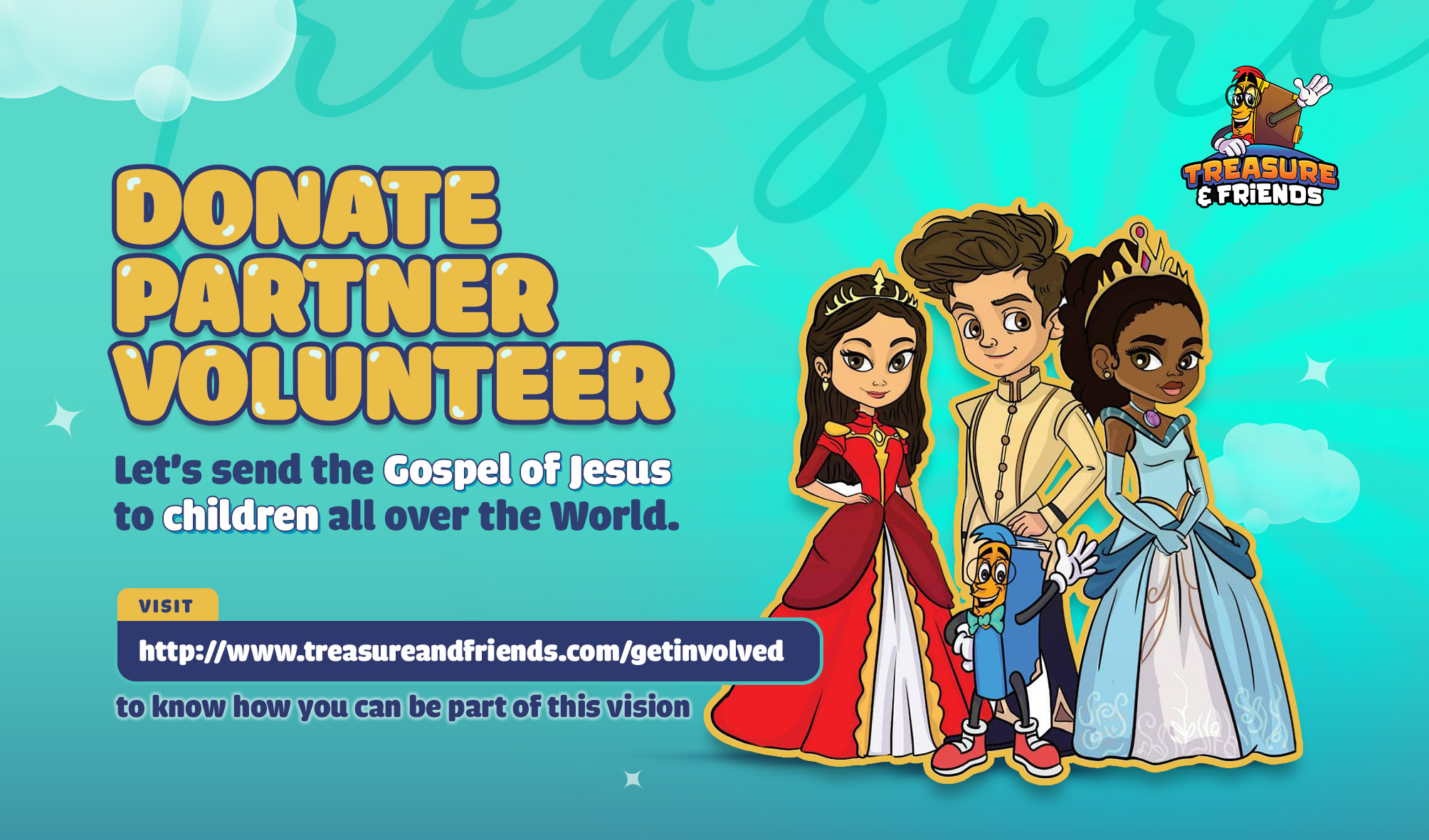 Donate, partner and volunteer illustration